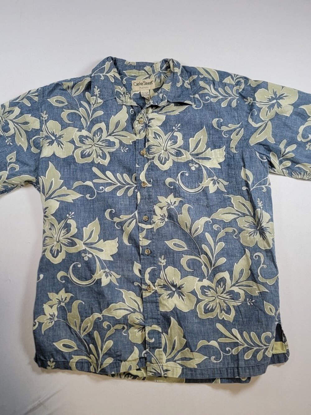 Cooke Street Honolulu Blue Hibiscus Hawaiian Shirt Mens L